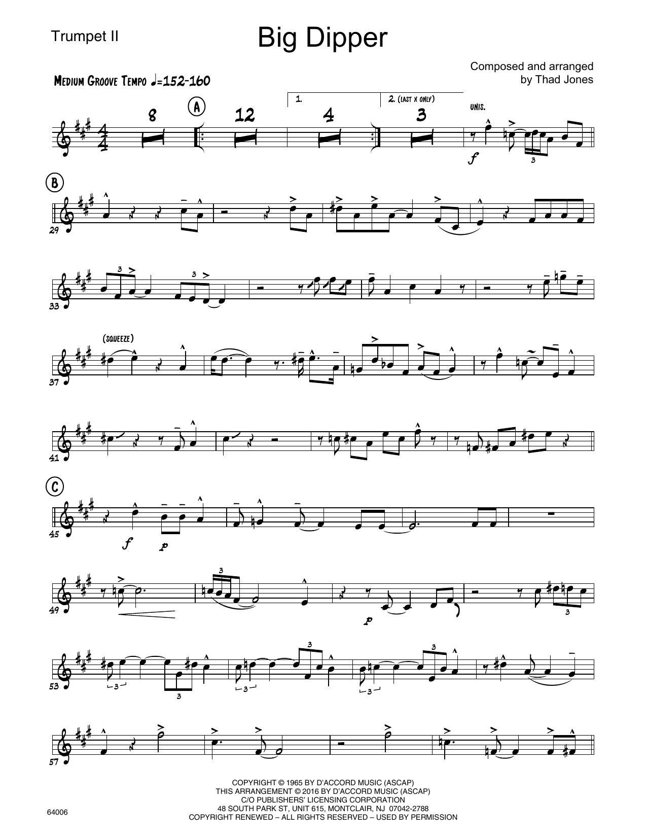 Download Thad Jones Big Dipper - 2nd Bb Trumpet Sheet Music