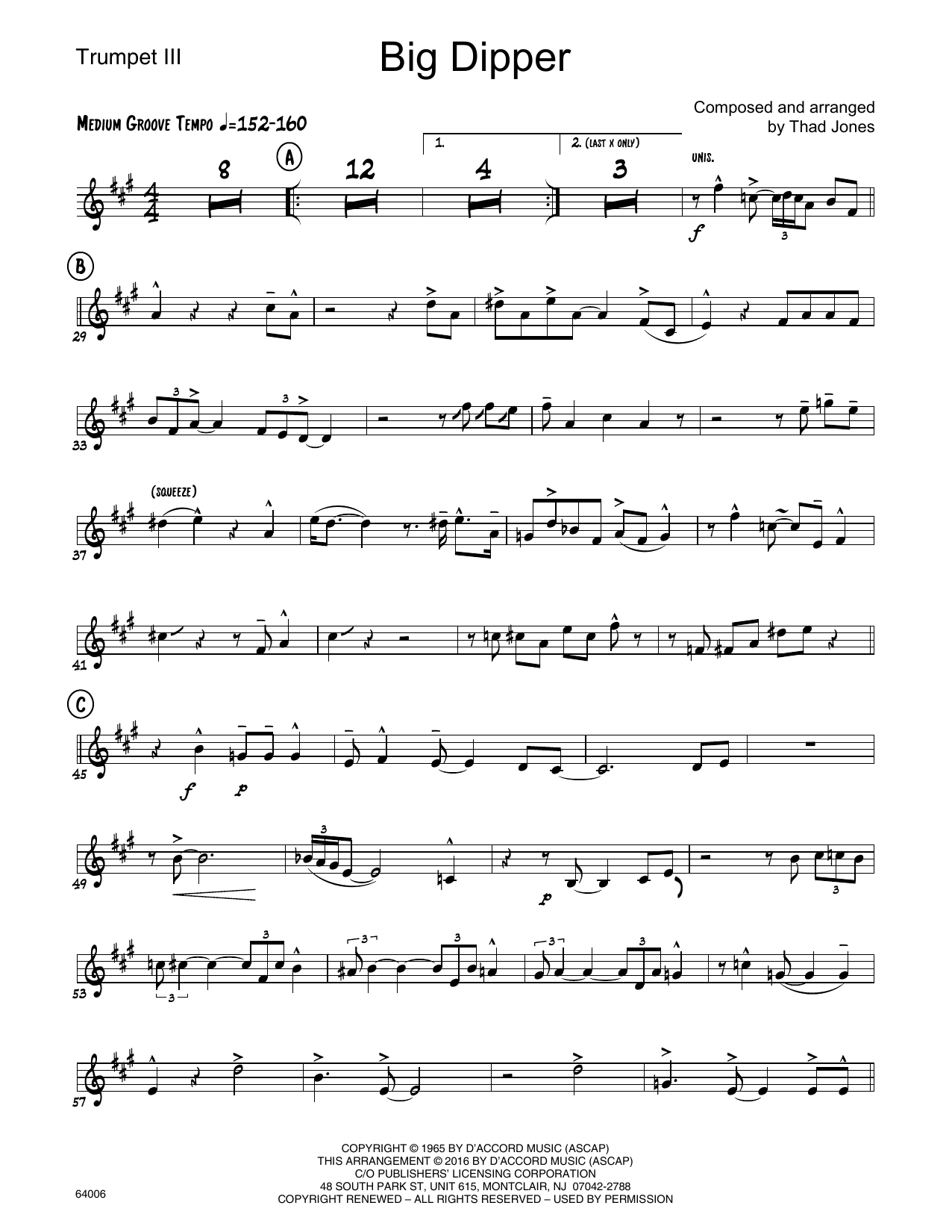Download Thad Jones Big Dipper - 3rd Bb Trumpet Sheet Music