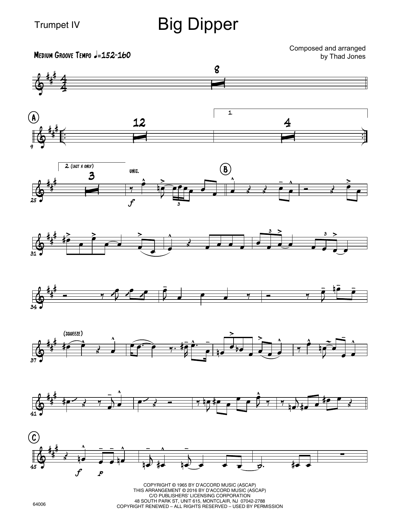 Download Thad Jones Big Dipper - 4th Bb Trumpet Sheet Music