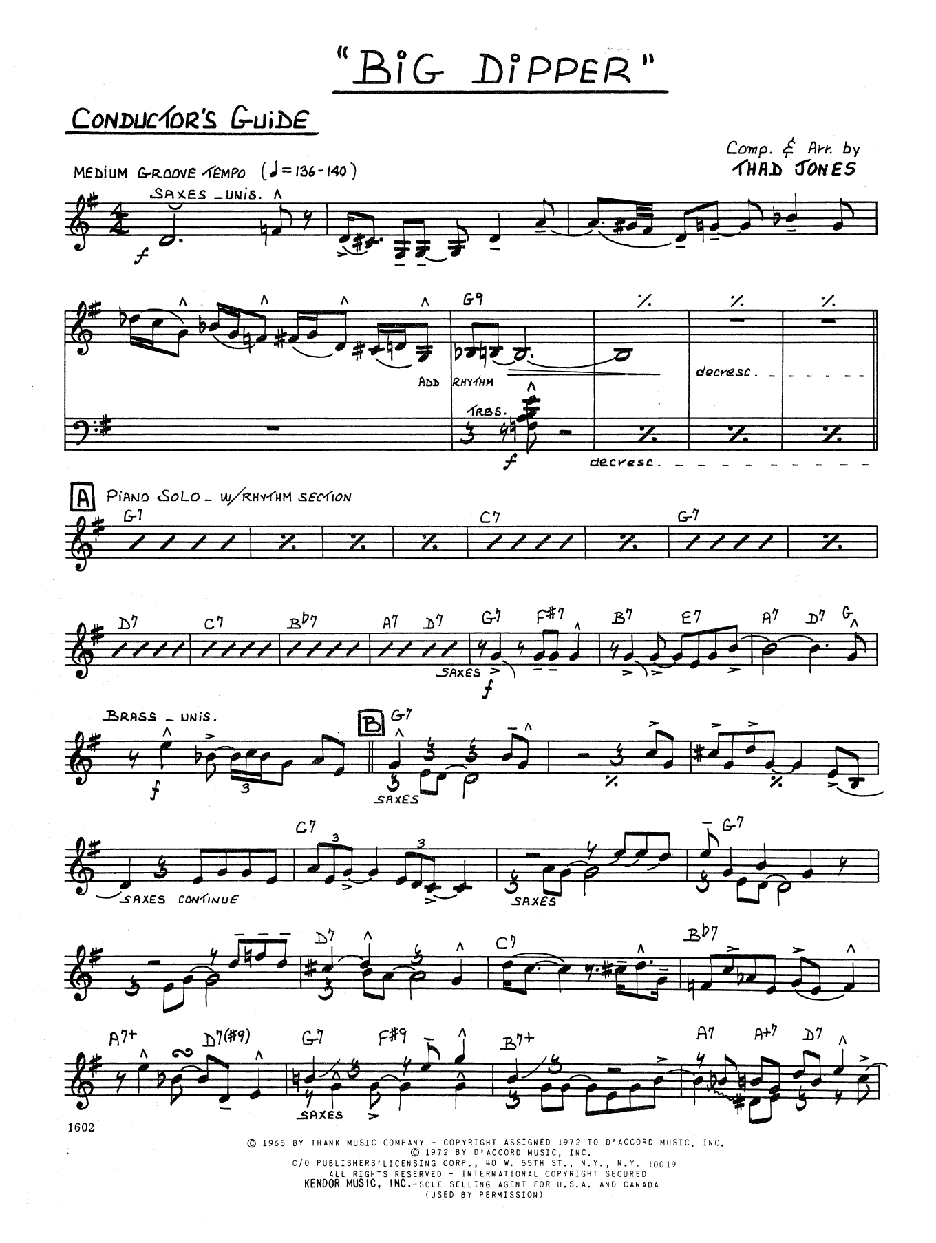 Download Thad Jones Big Dipper - Condensed Score Sheet Music