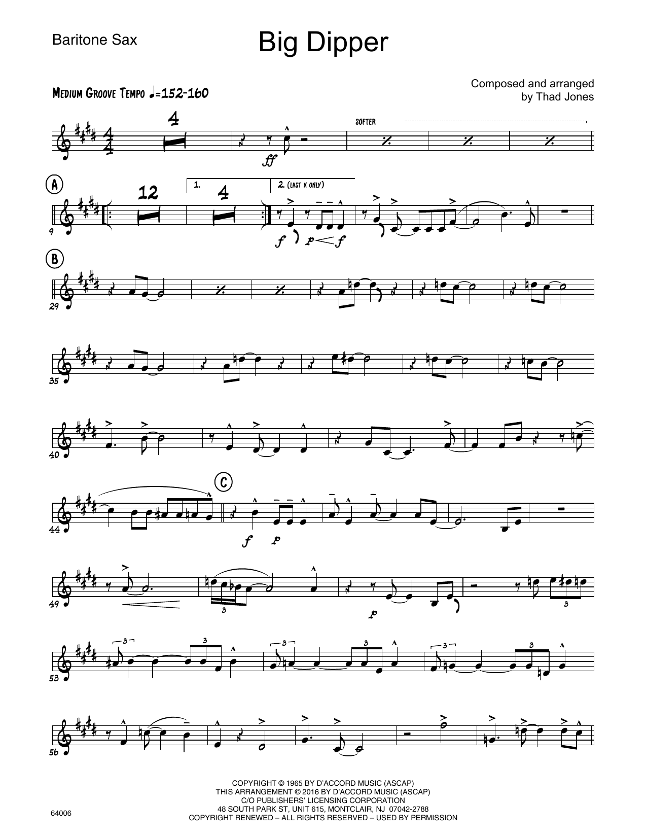 Download Thad Jones Big Dipper - Eb Baritone Saxophone Sheet Music