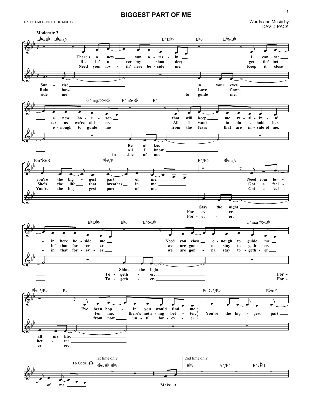 Download Ambrosia Biggest Part Of Me Sheet Music