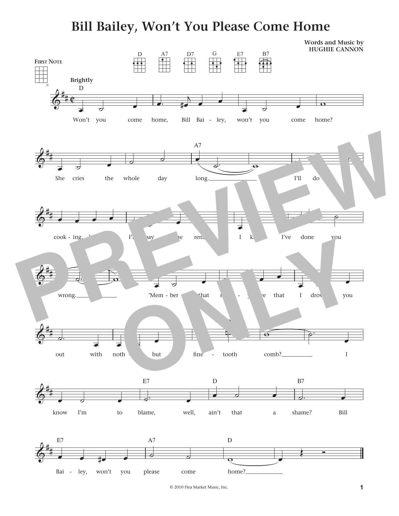 Download Hughie Cannon Bill Bailey, Won't You Please Come Home Sheet Music