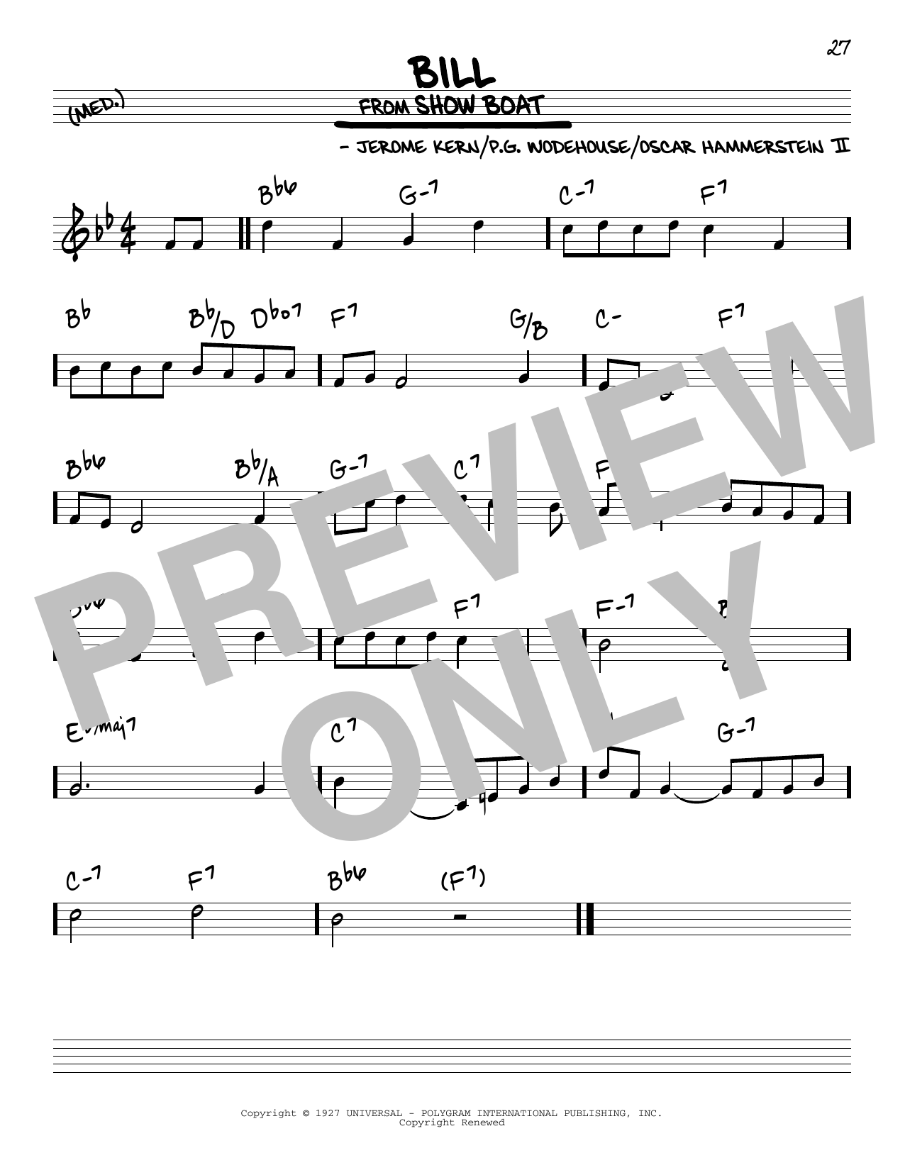 Download Jerome Kern Bill Sheet Music