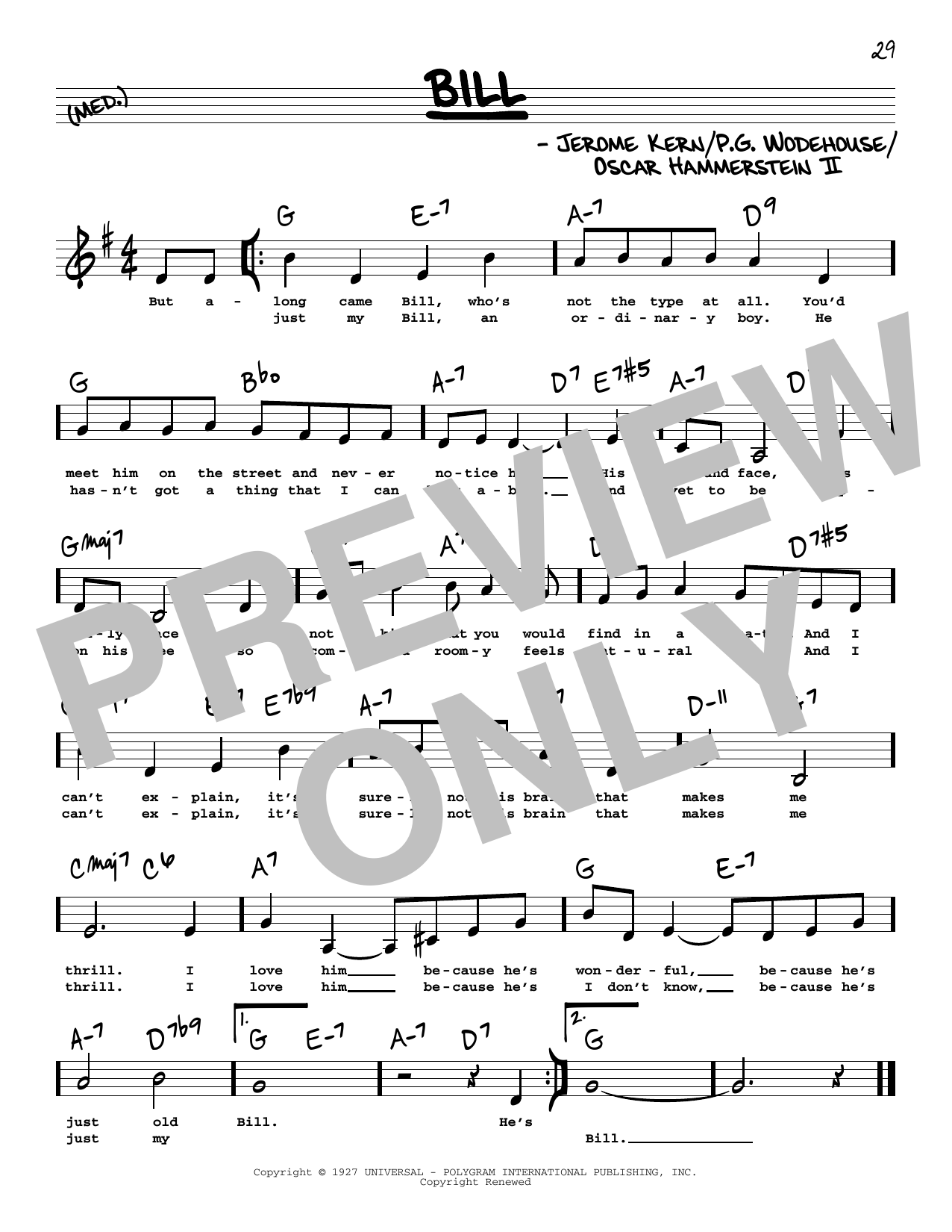 Oscar Hammerstein II Bill (Low Voice) sheet music notes printable PDF score