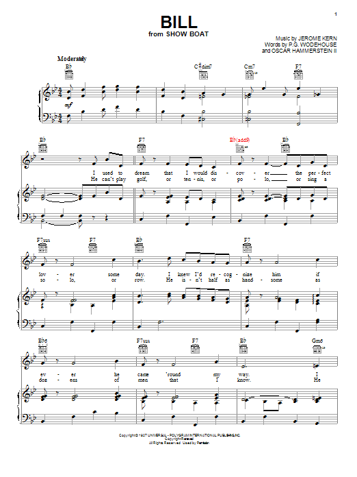 Jerome Kern Bill sheet music notes printable PDF score