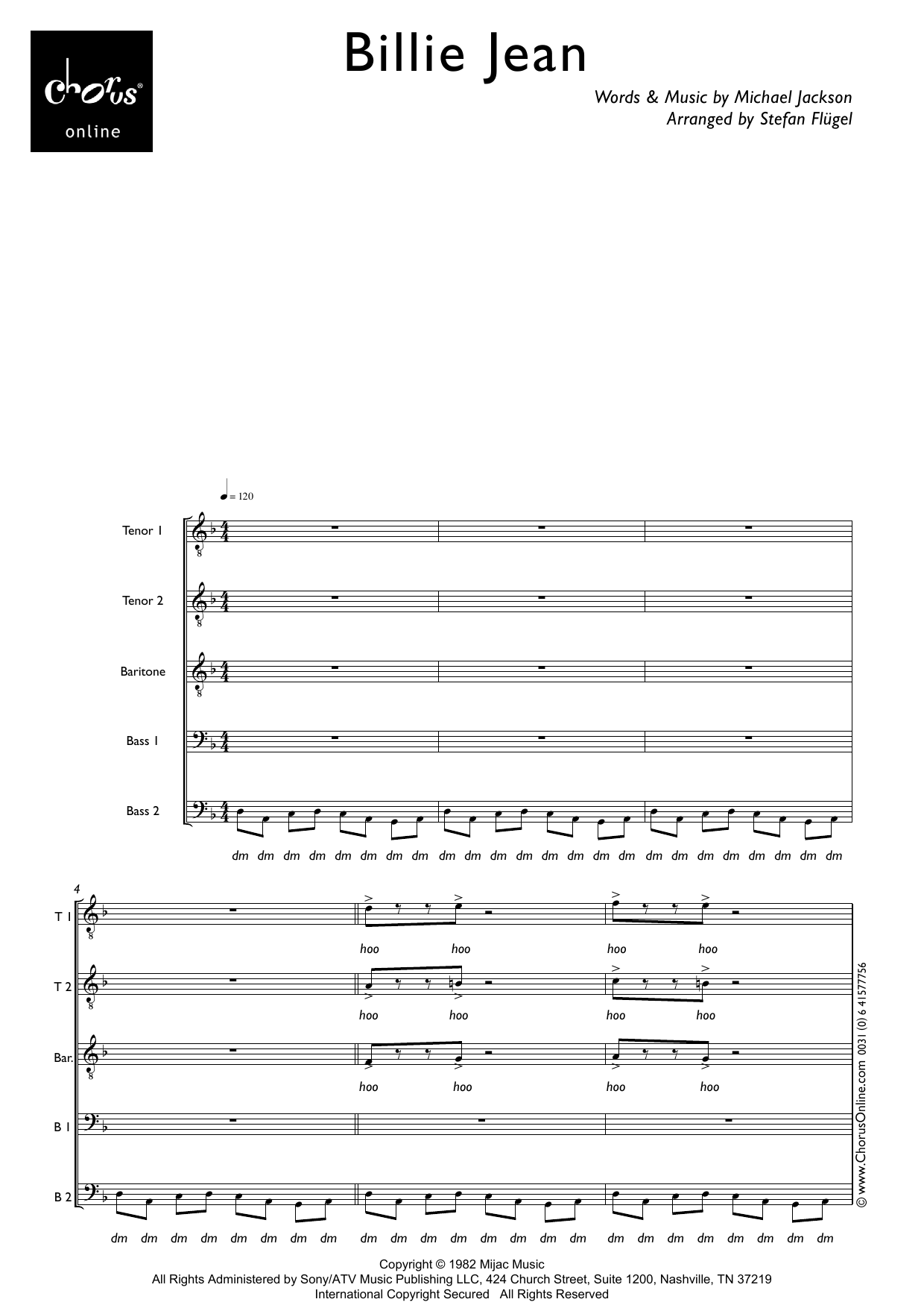 Michael Jackson Billie Jean (arr. Stefan Flügel) sheet music notes printable PDF score