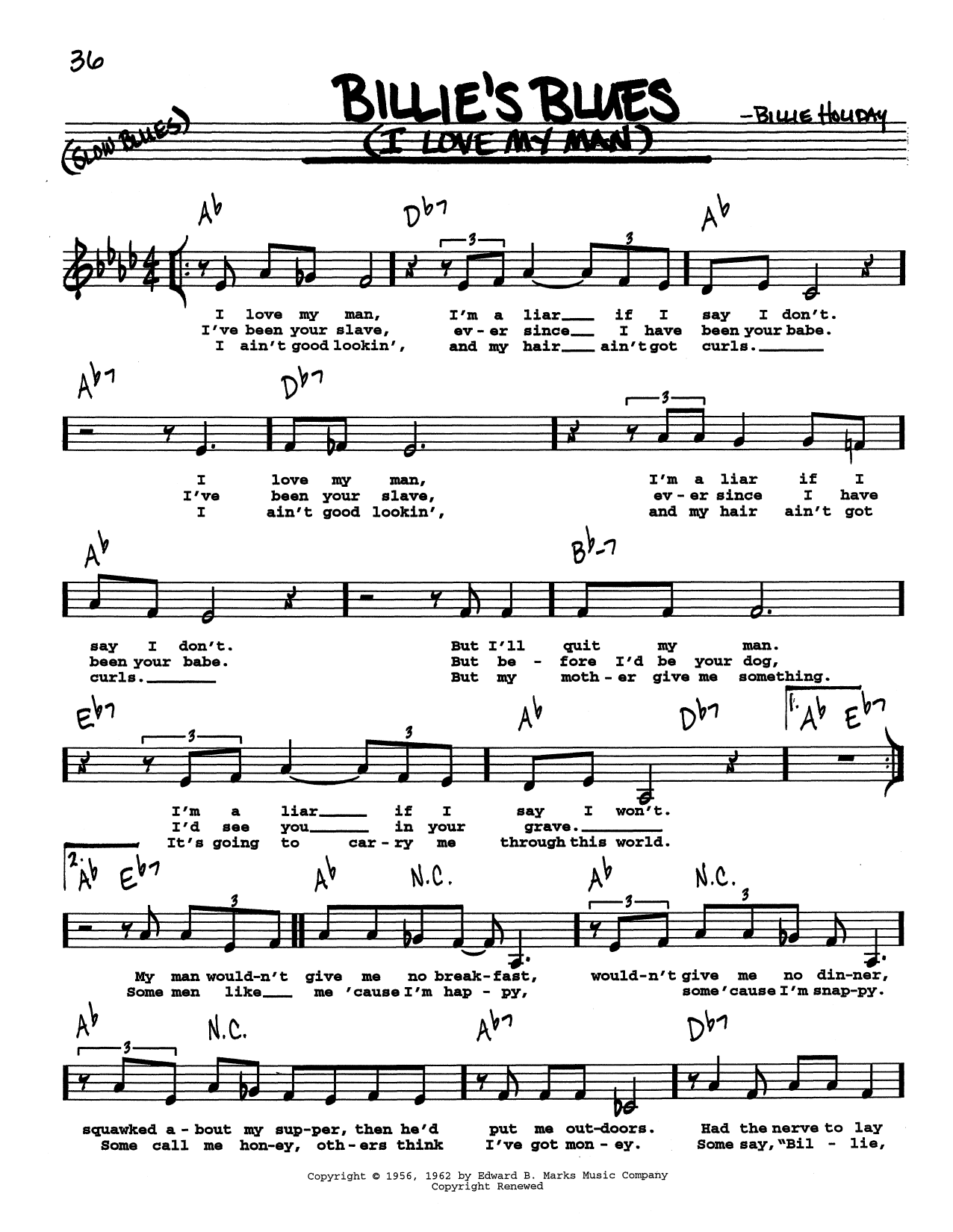 Billie Holiday Billie's Blues (I Love My Man) (Low Voice) sheet music notes printable PDF score