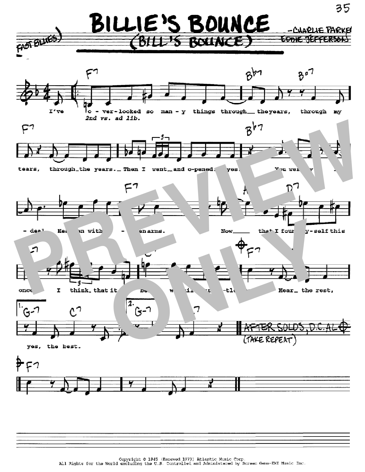 Download Charlie Parker Billie's Bounce (Bill's Bounce) Sheet Music