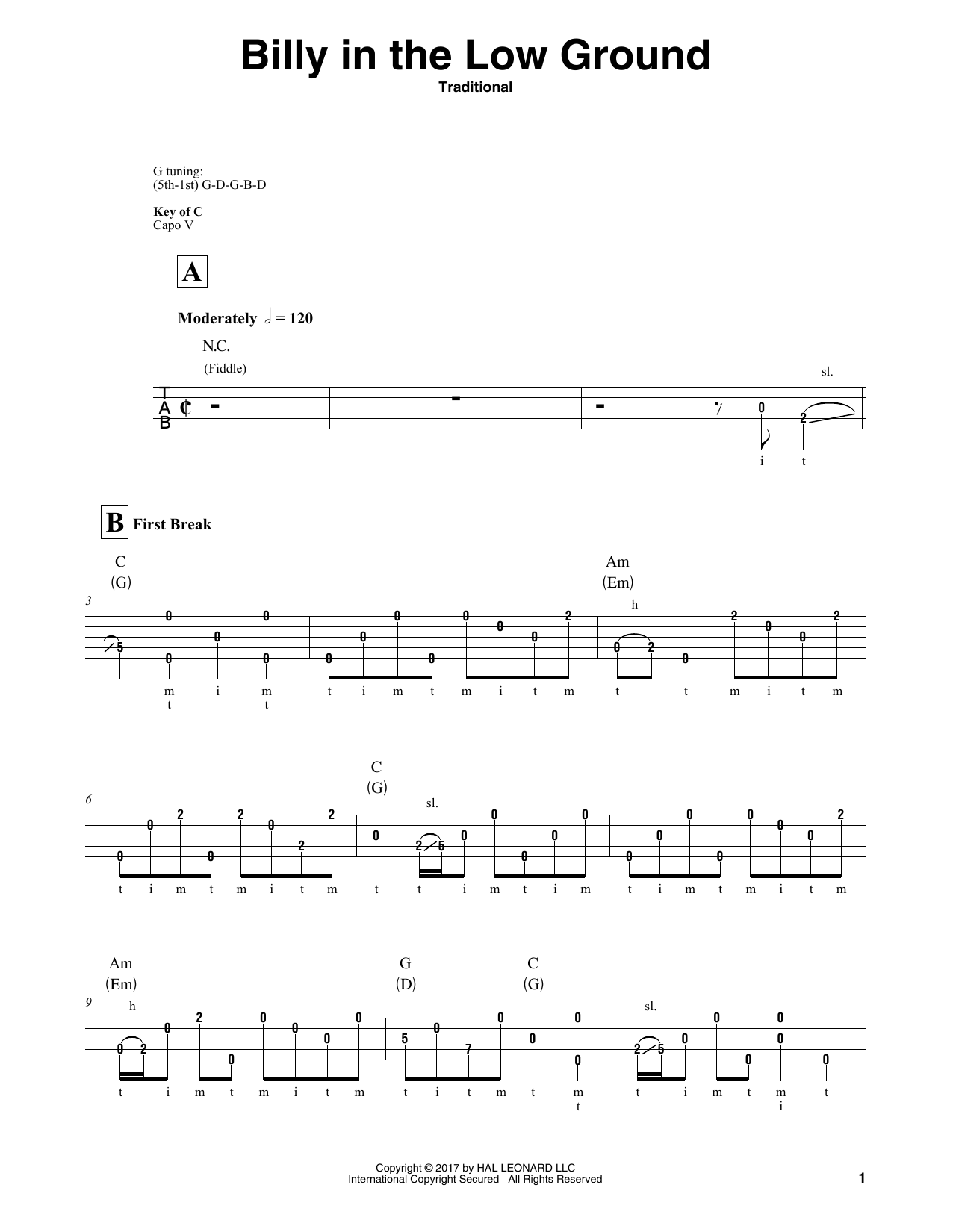 Download Traditional Billy In The Low Ground Sheet Music
