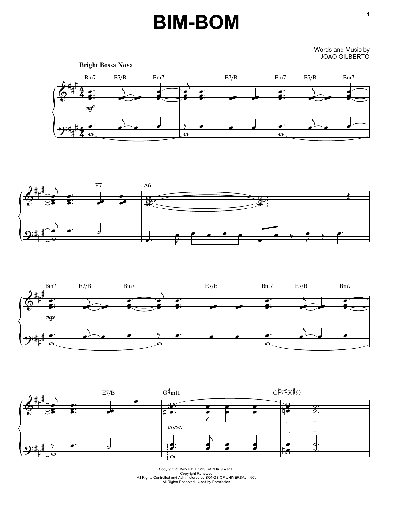 Download Joao Gilberto Bim-Bom [Jazz version] (arr. Brent Edst Sheet Music