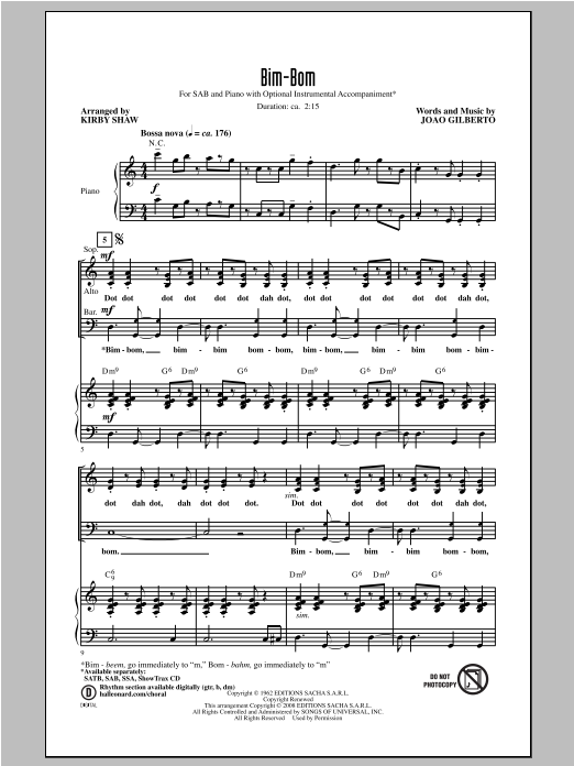 Download Joao Gilberto Bim-Bom (arr. Kirby Shaw) Sheet Music