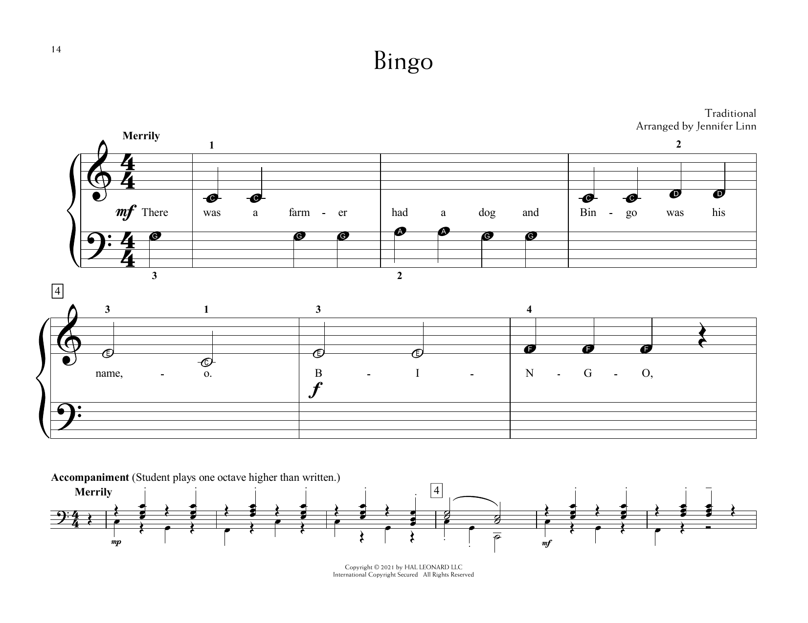 Download Traditional Bingo (arr. Jennifer Linn) Sheet Music