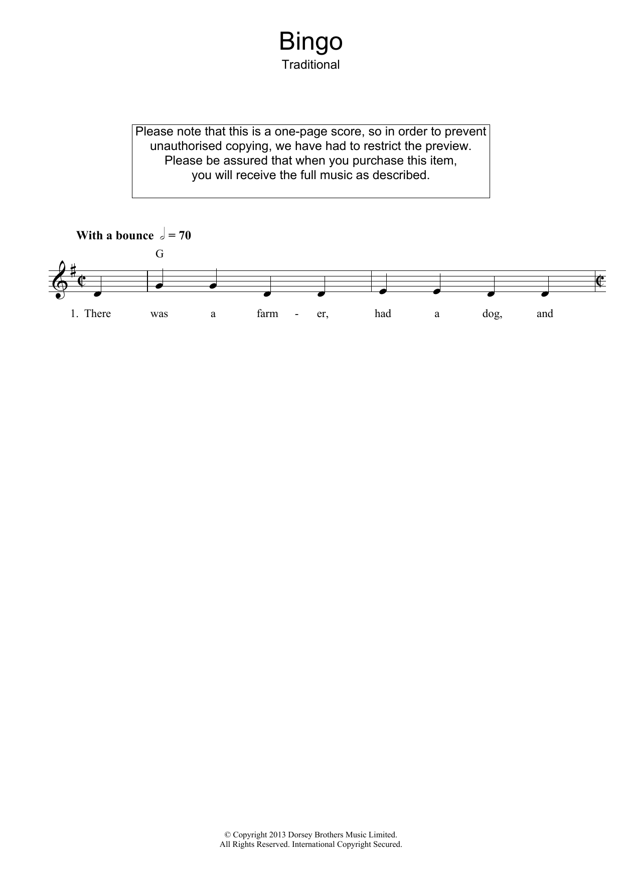 Download Traditional Bingo Sheet Music