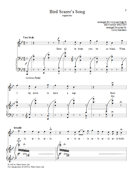 Download Benjamin Britten Bird Scarer's Song Sheet Music