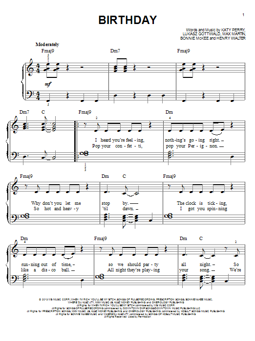 Download Katy Perry Birthday Sheet Music