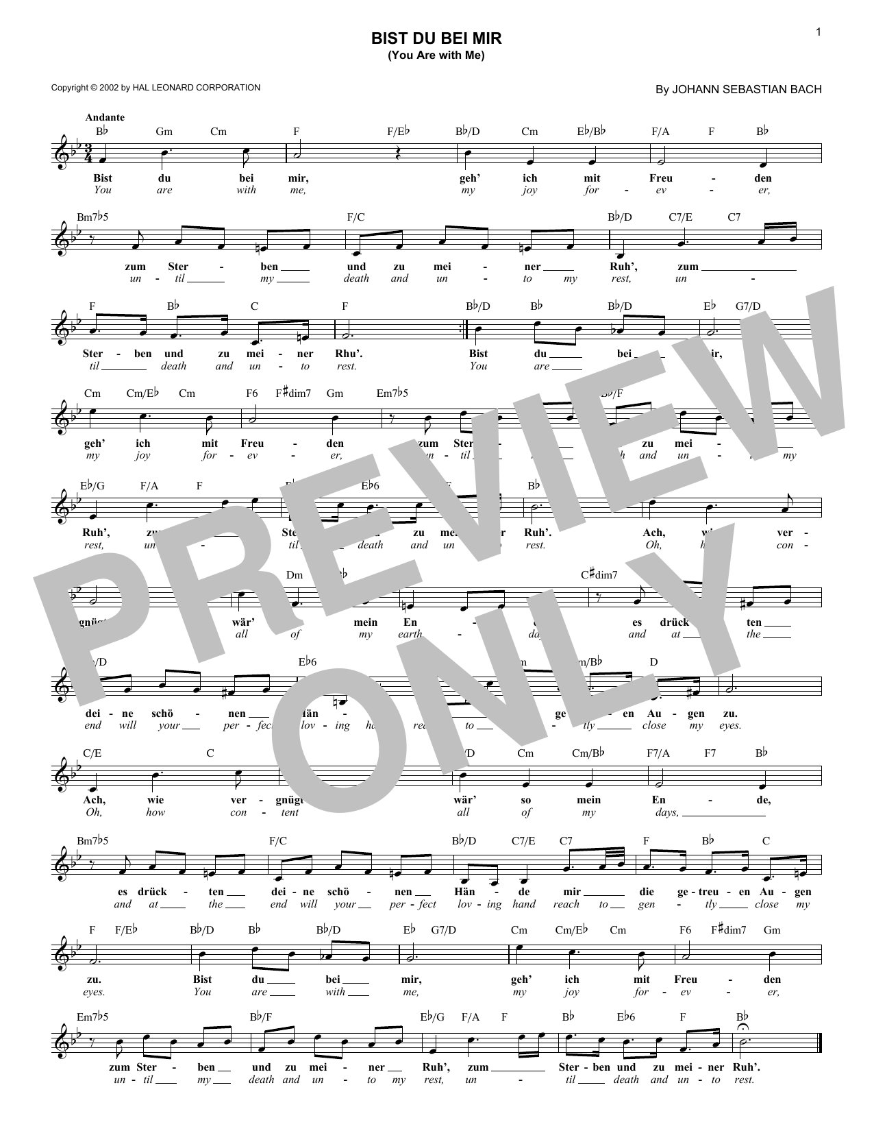 Download Johann Sebastian Bach Bist du bei mir (You Are With Me) Sheet Music