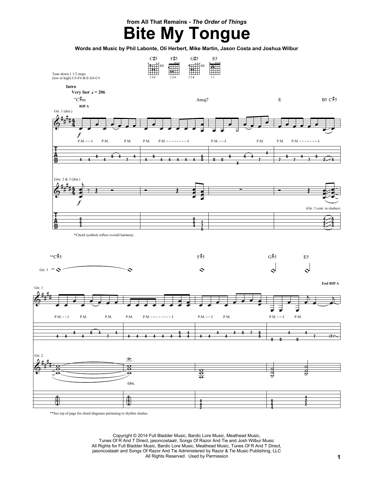 Download All That Remains Bite My Tongue Sheet Music