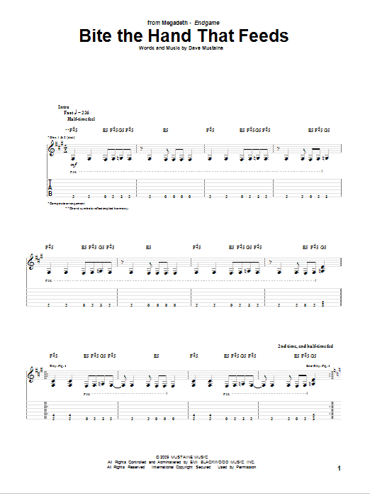 Download Megadeth Bite The Hand That Feeds Sheet Music