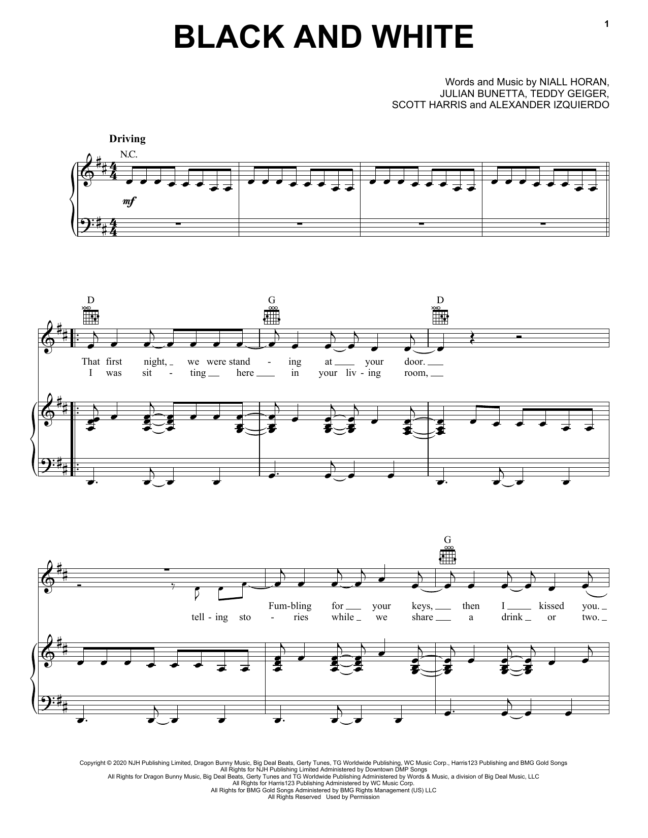 Download Niall Horan Black And White Sheet Music