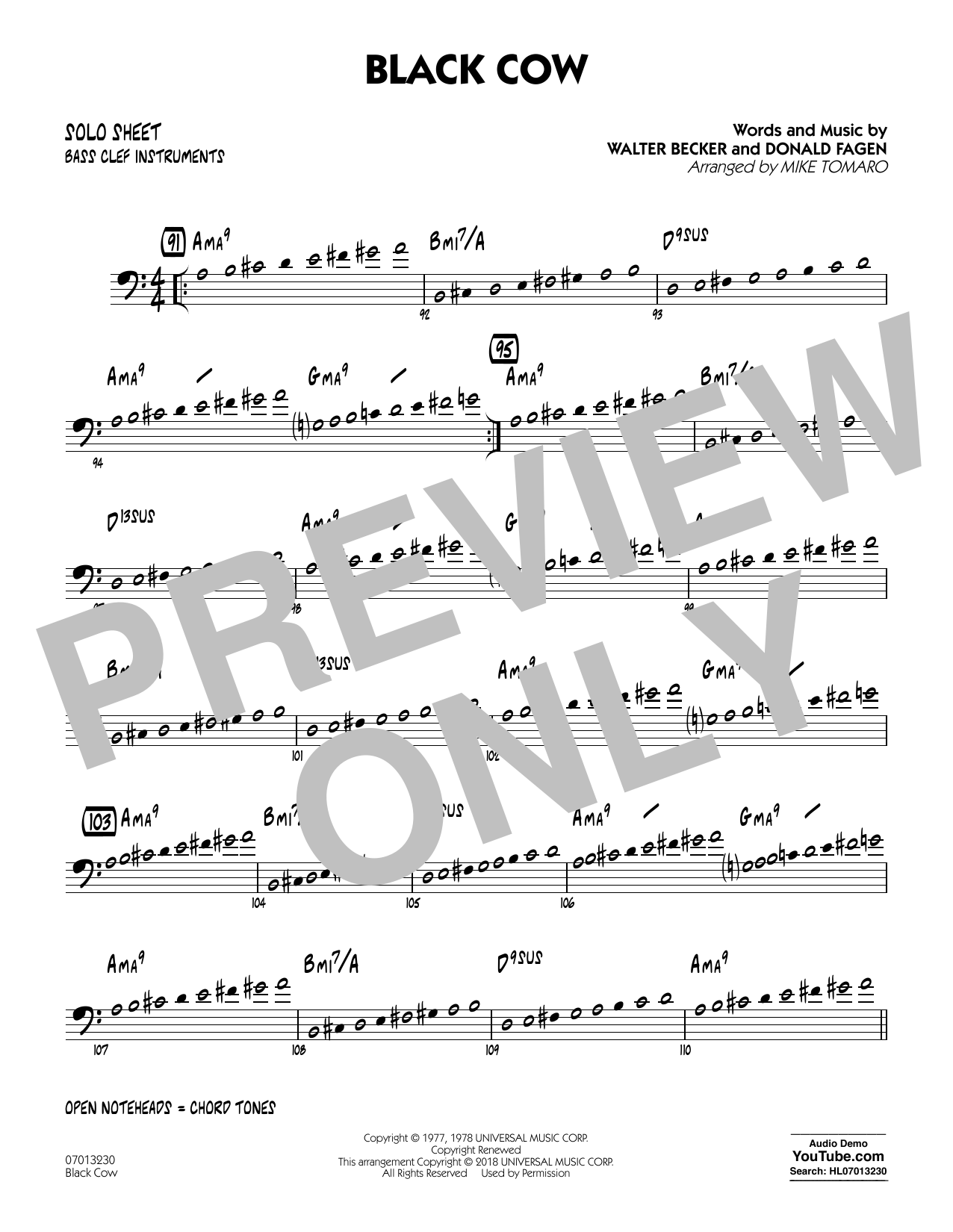Download Steely Dan Black Cow (arr. Mike Tomaro) - Bass Cle Sheet Music