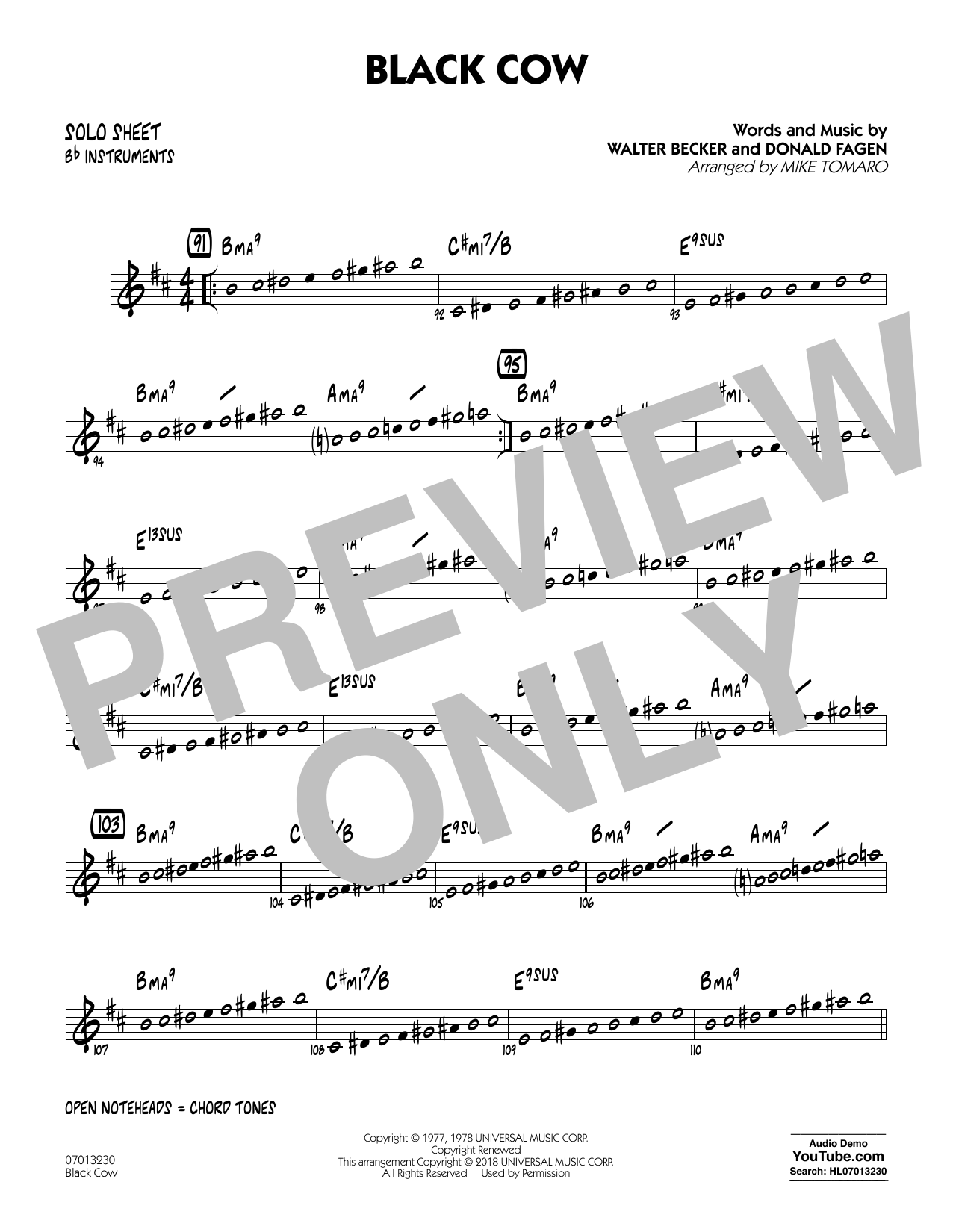 Download Steely Dan Black Cow (arr. Mike Tomaro) - Bb Solo Sheet Music