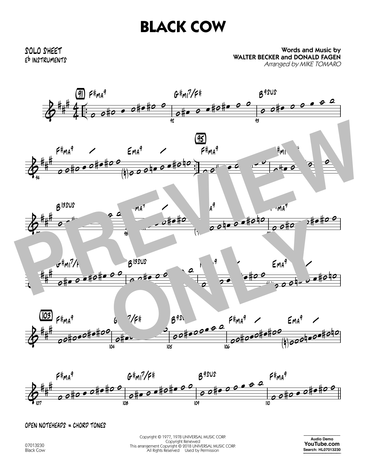 Download Steely Dan Black Cow (arr. Mike Tomaro) - Eb Solo Sheet Music