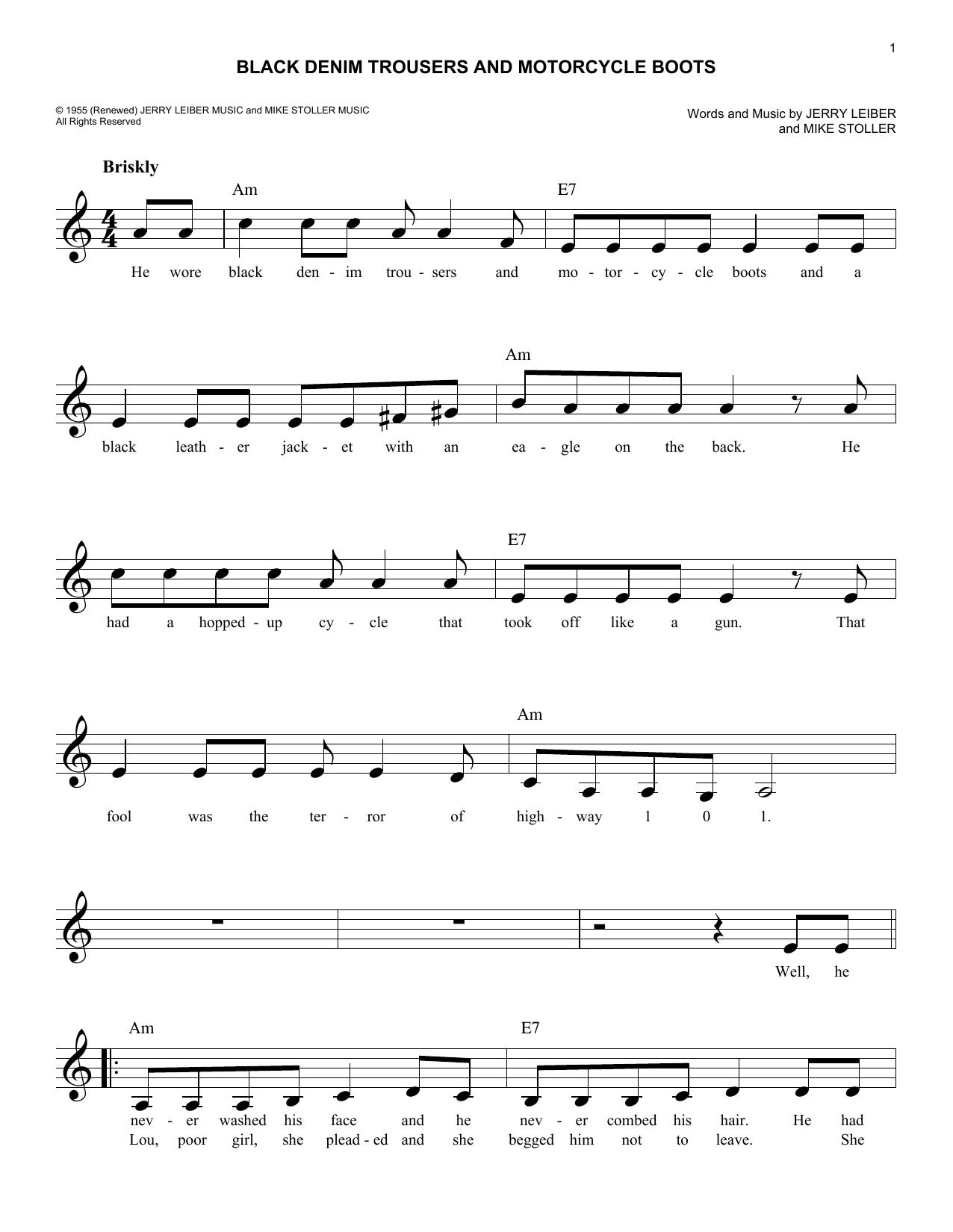 Download The Cheers Black Denim Trousers And Motorcycle Boo Sheet Music