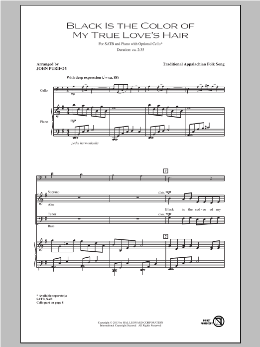Download John Purifoy Black Is the Color of My True Love's Ha Sheet Music