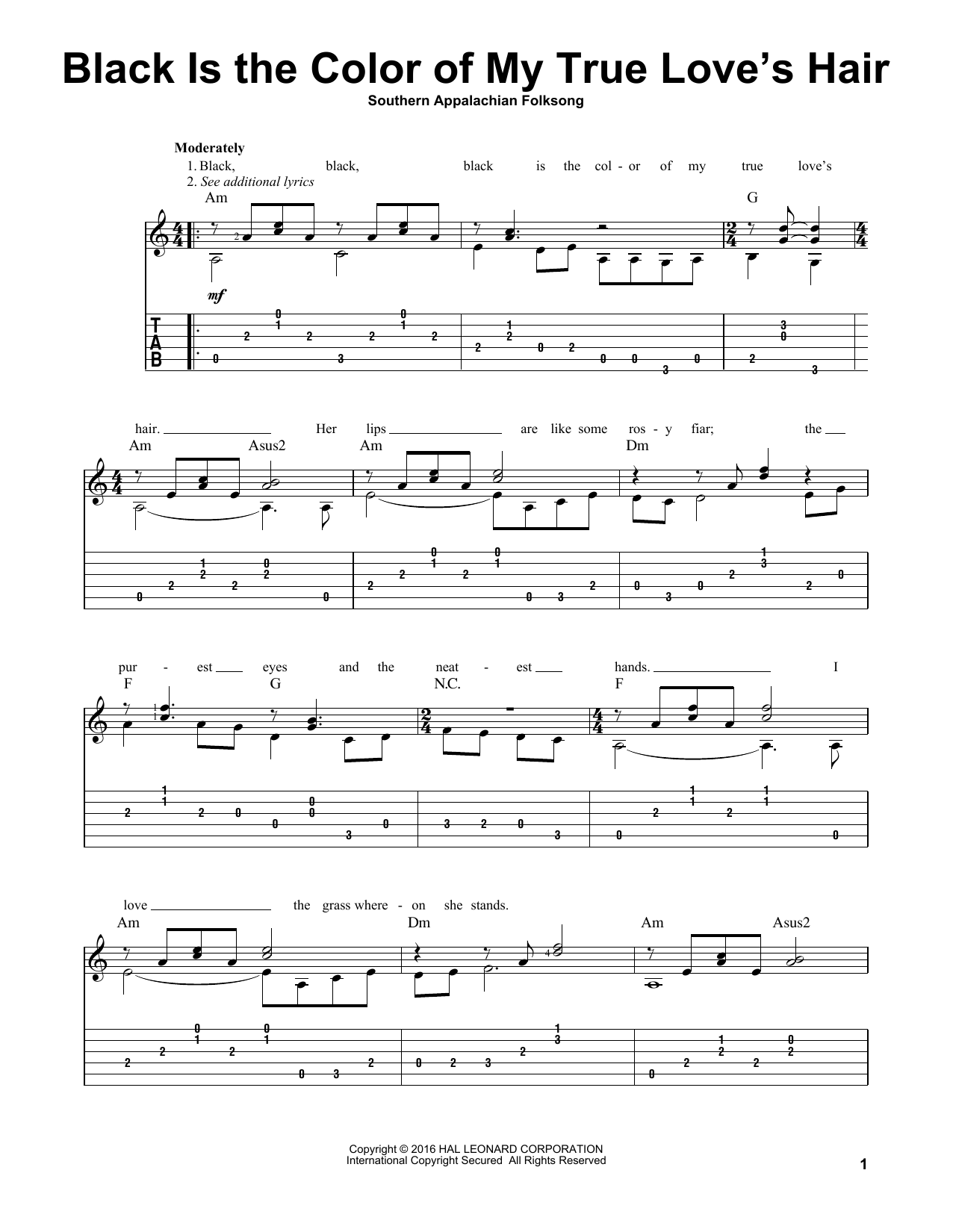 Download Traditional American Folksong Black Is the Color of My True Love's Ha Sheet Music
