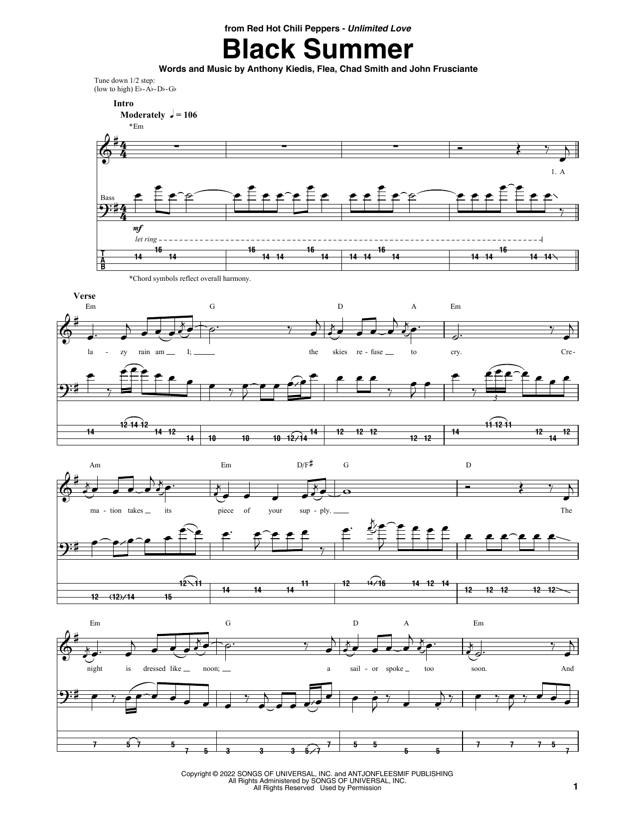 Download Red Hot Chili Peppers Black Summer Sheet Music