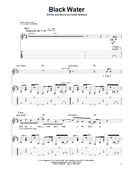 Download The Doobie Brothers Black Water Sheet Music