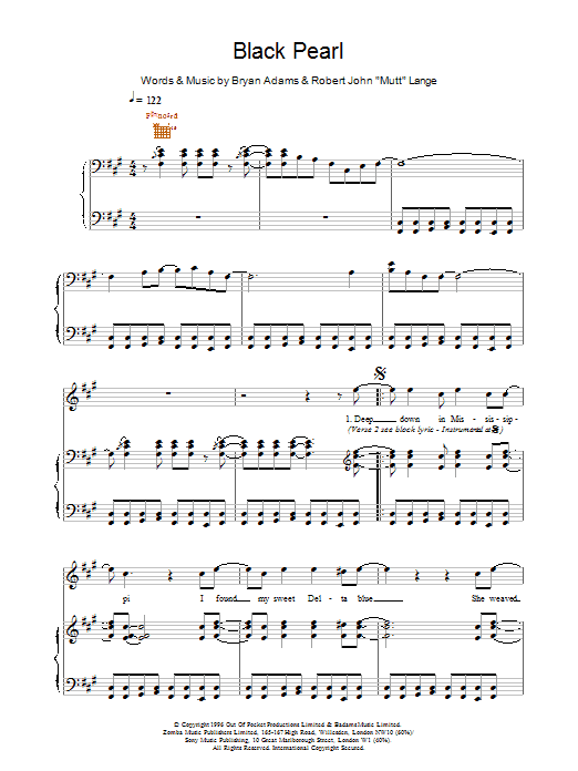 Bryan Adams Black Pearl sheet music notes printable PDF score
