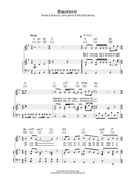 The Beatles Blackbird sheet music notes printable PDF score
