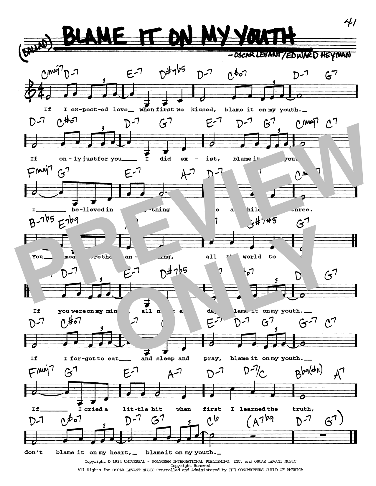 Edward Heyman Blame It On My Youth (Low Voice) sheet music notes printable PDF score