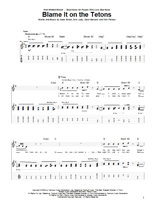Download Modest Mouse Blame It On The Tetons Sheet Music