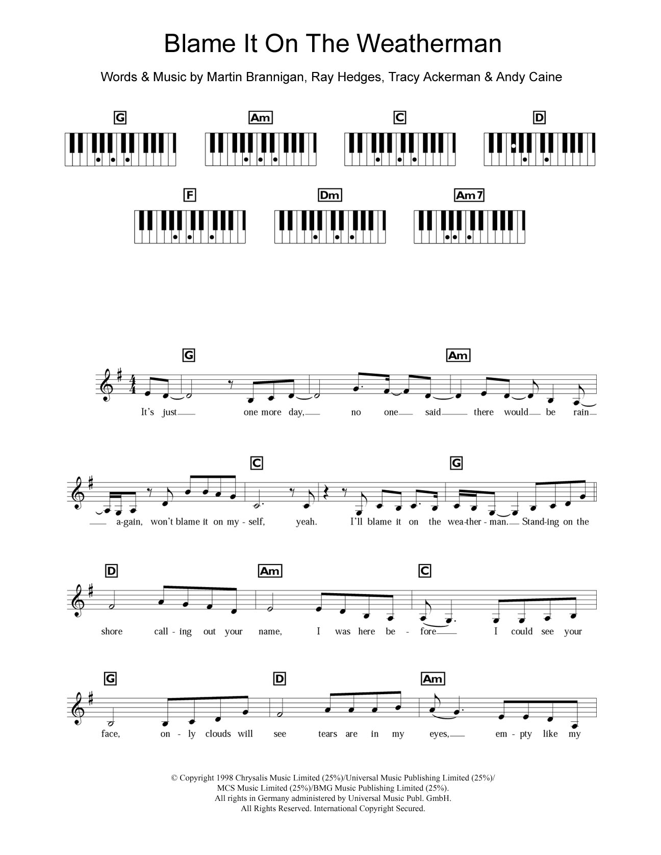 Download B*witched Blame It On The Weatherman Sheet Music