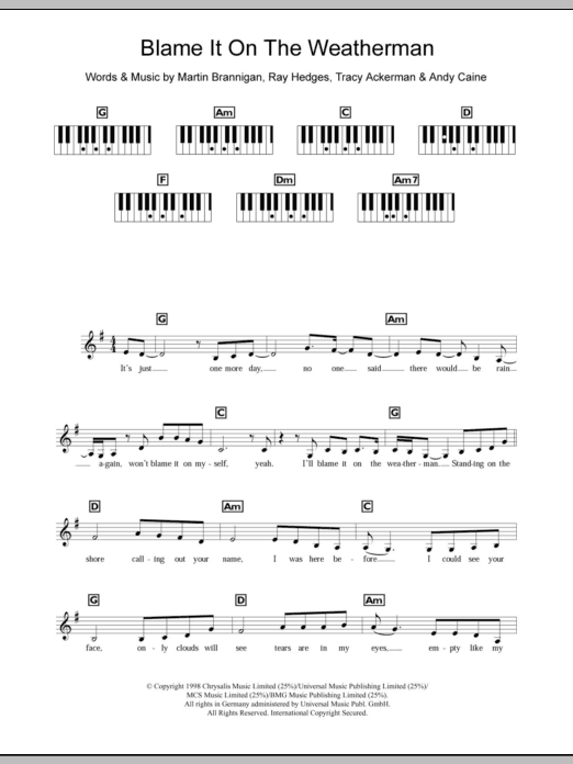 Download B*Witched Blame It On The Weatherman Sheet Music