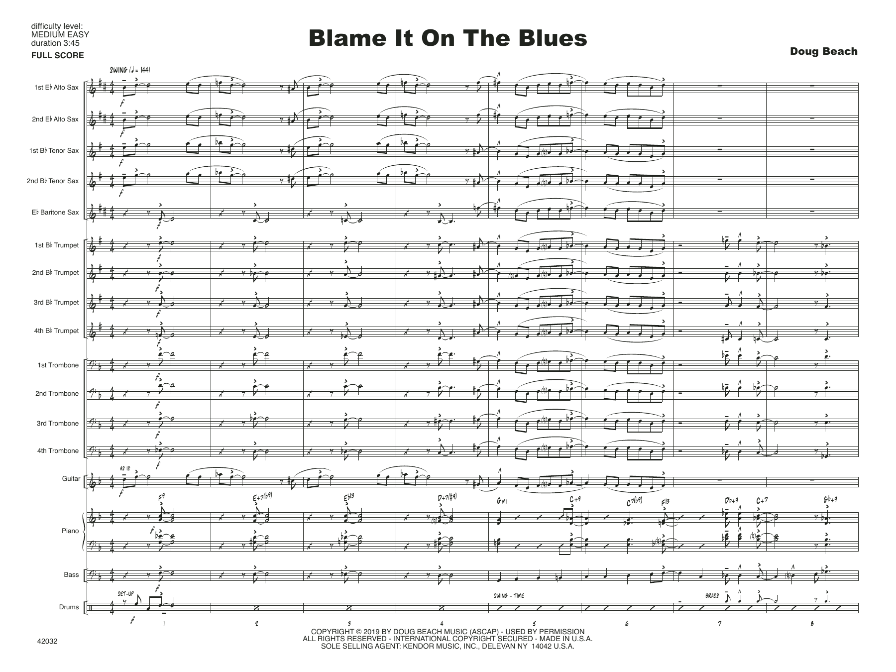 Download Doug Beach Blame It On The Blues - Full Score Sheet Music