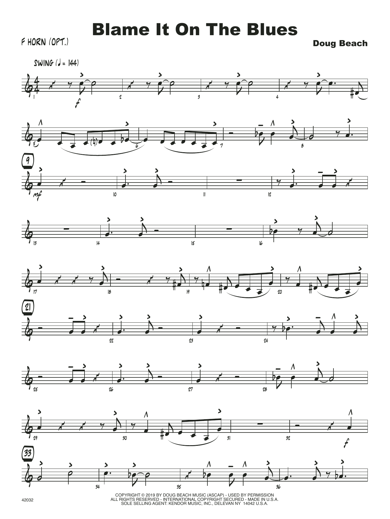 Download Doug Beach Blame It On The Blues - Horn in F Sheet Music