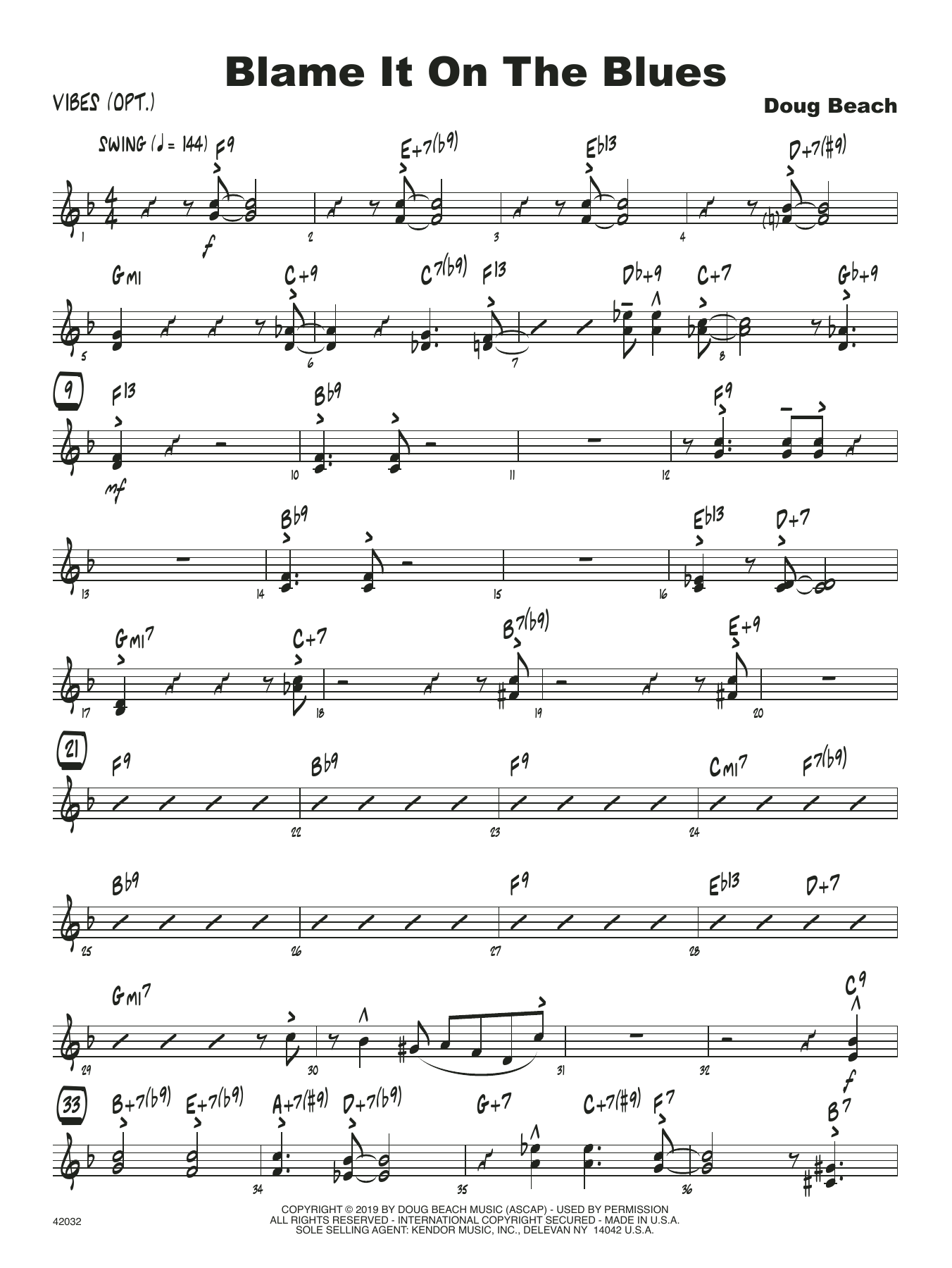 Download Doug Beach Blame It On The Blues - Vibes Sheet Music