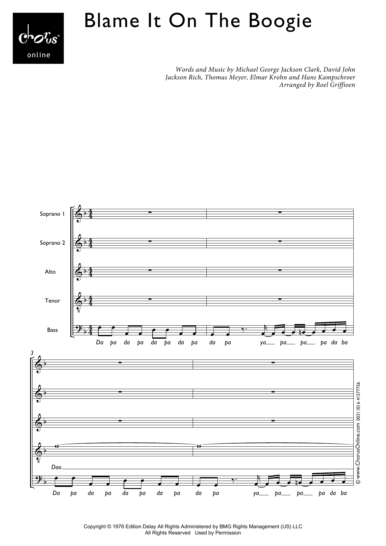 The Jacksons Blame It on the Boogie (arr. Roel Griffioen) sheet music notes printable PDF score