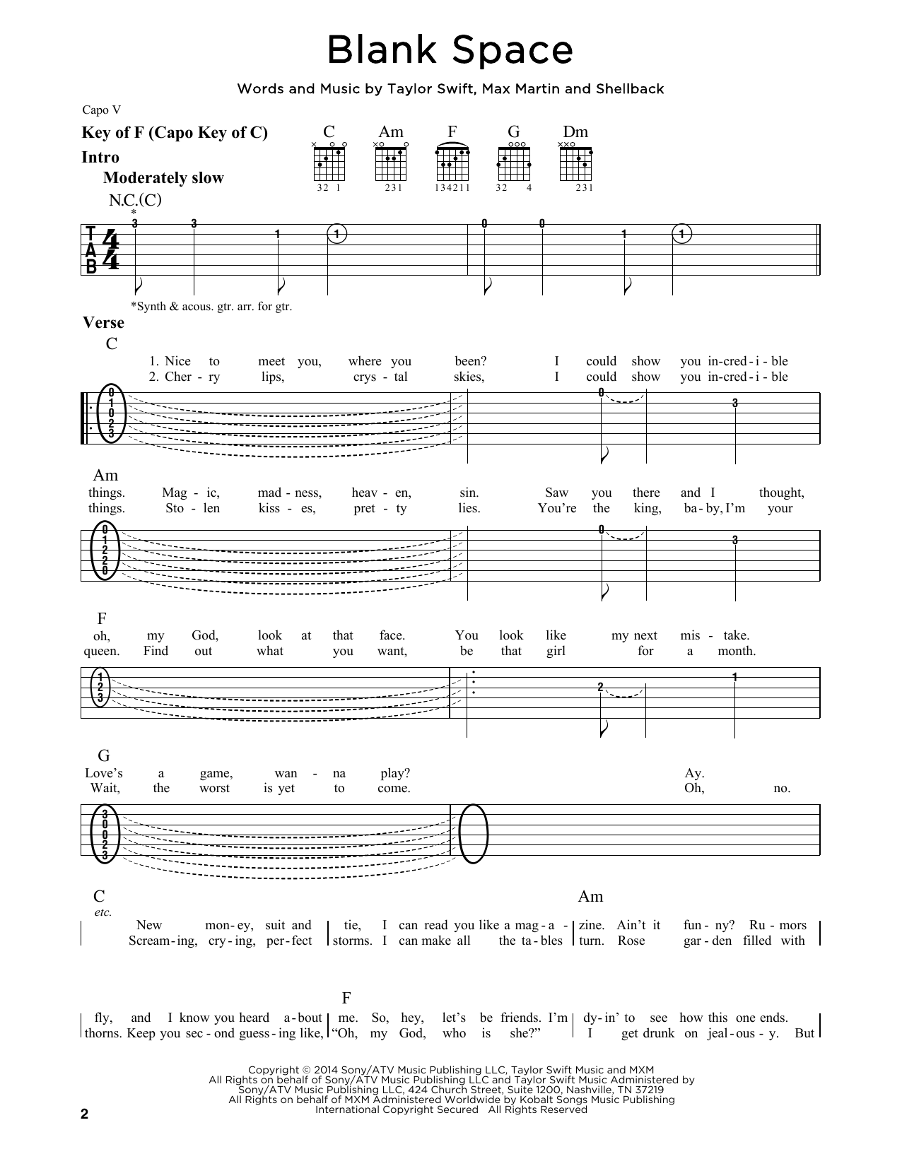 Download Taylor Swift Blank Space Sheet Music