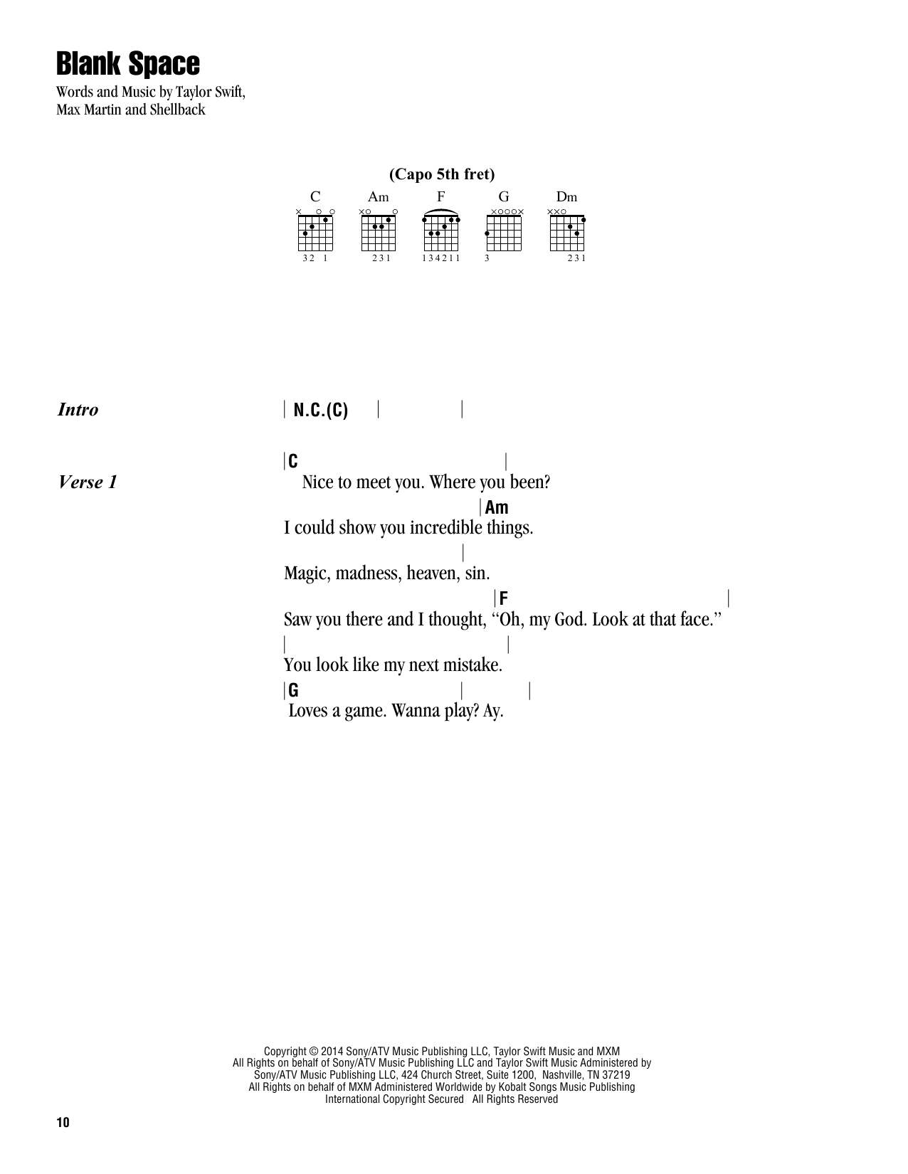 Download Taylor Swift Blank Space Sheet Music