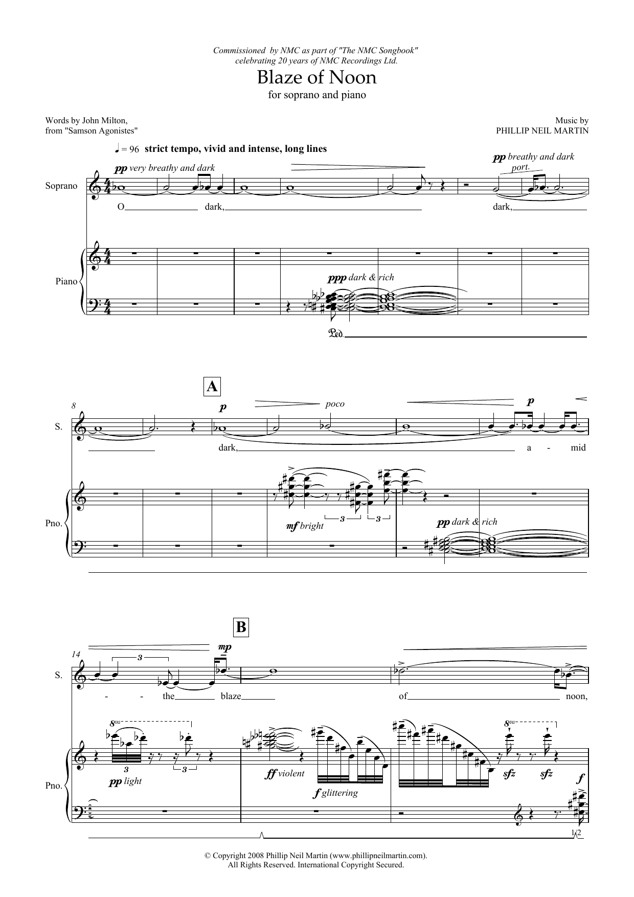 Download Phillip Neil Martin Blaze of Noon (for soprano & piano) Sheet Music