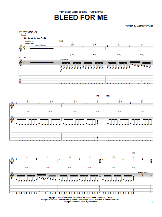 Download Black Label Society Bleed For Me Sheet Music