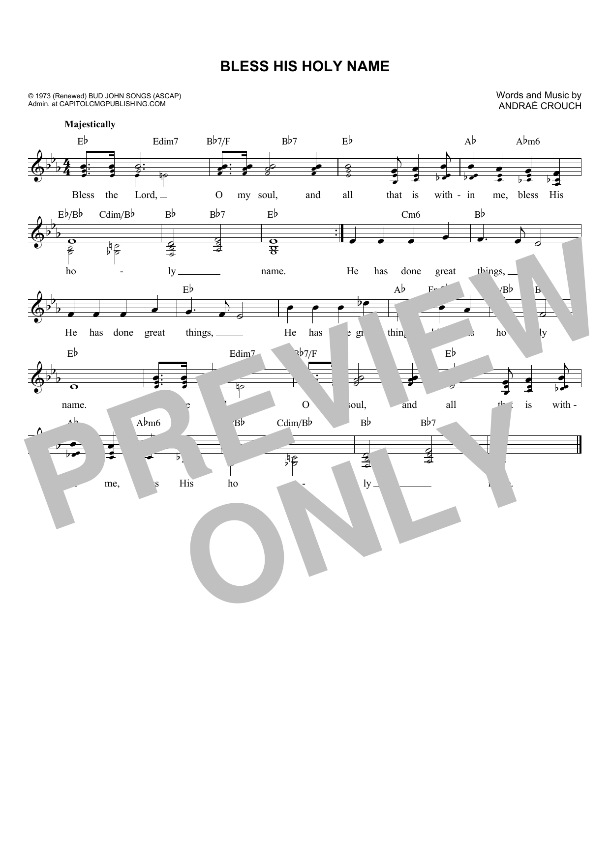 Download Andrae Crouch Bless His Holy Name Sheet Music