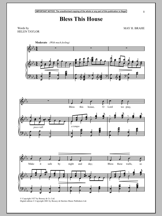 Download May H. Brahe Bless This House Sheet Music