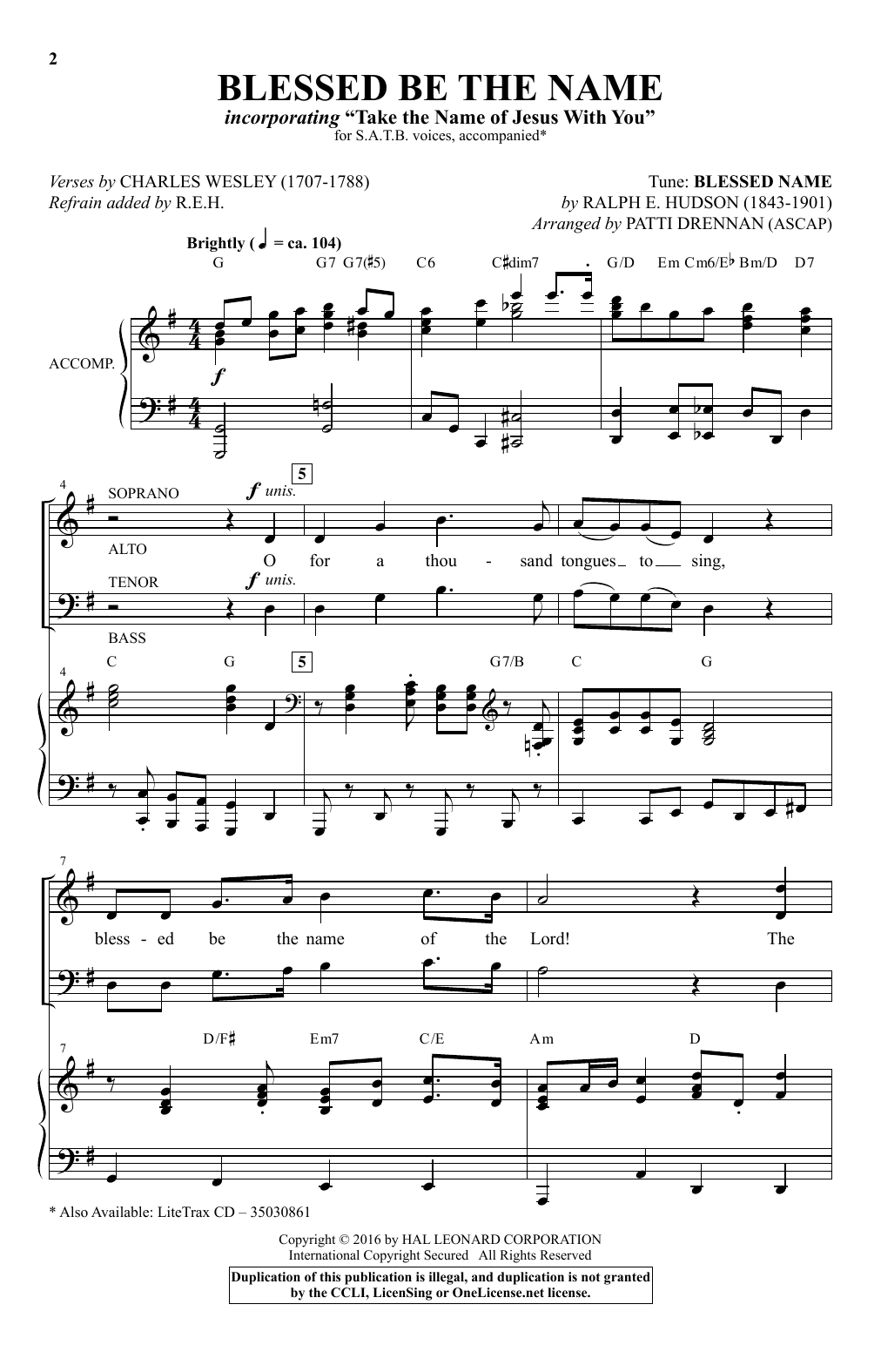 Download Patti Drennan Blessed Be The Name Sheet Music