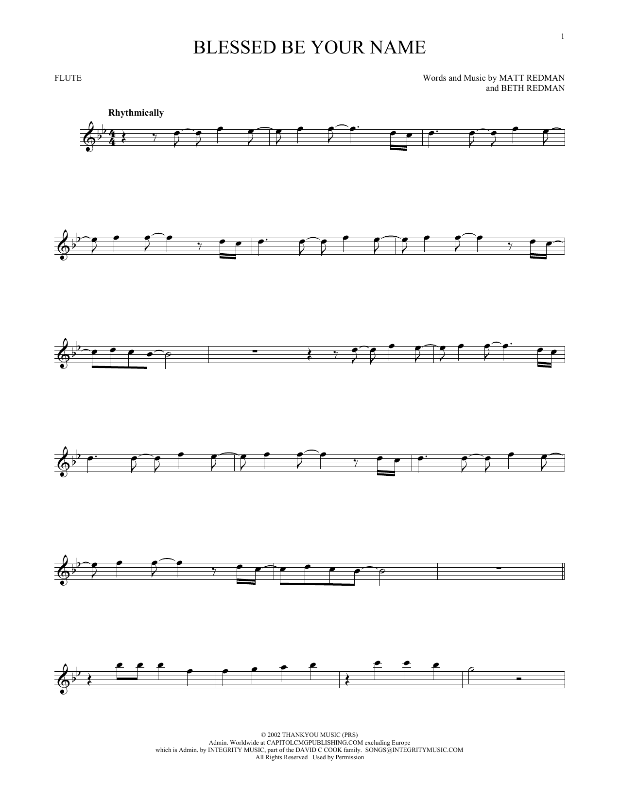Matt Redman Blessed Be Your Name sheet music notes printable PDF score